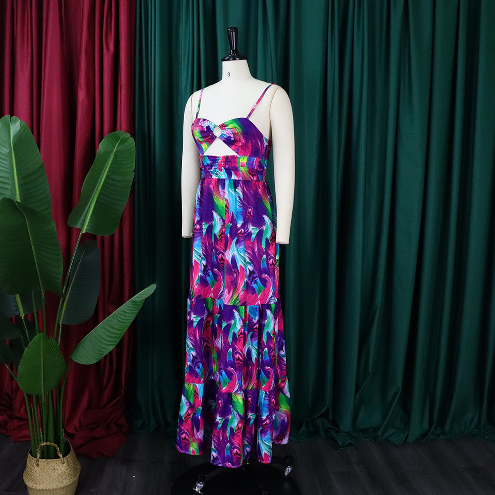 CMYAYA Elegant Women Spaghetti Strap Cutout Waist High Waist Big Swing Fit and Flare Maxi Long Dress 2022 Beach Sexy Boho Dress CMYAYA Elegant Women Spaghetti Strap Cutout Waist High Waist Big Swing Fit and Flare Maxi Long Dress 2022 Beach Sexy Boho Dress