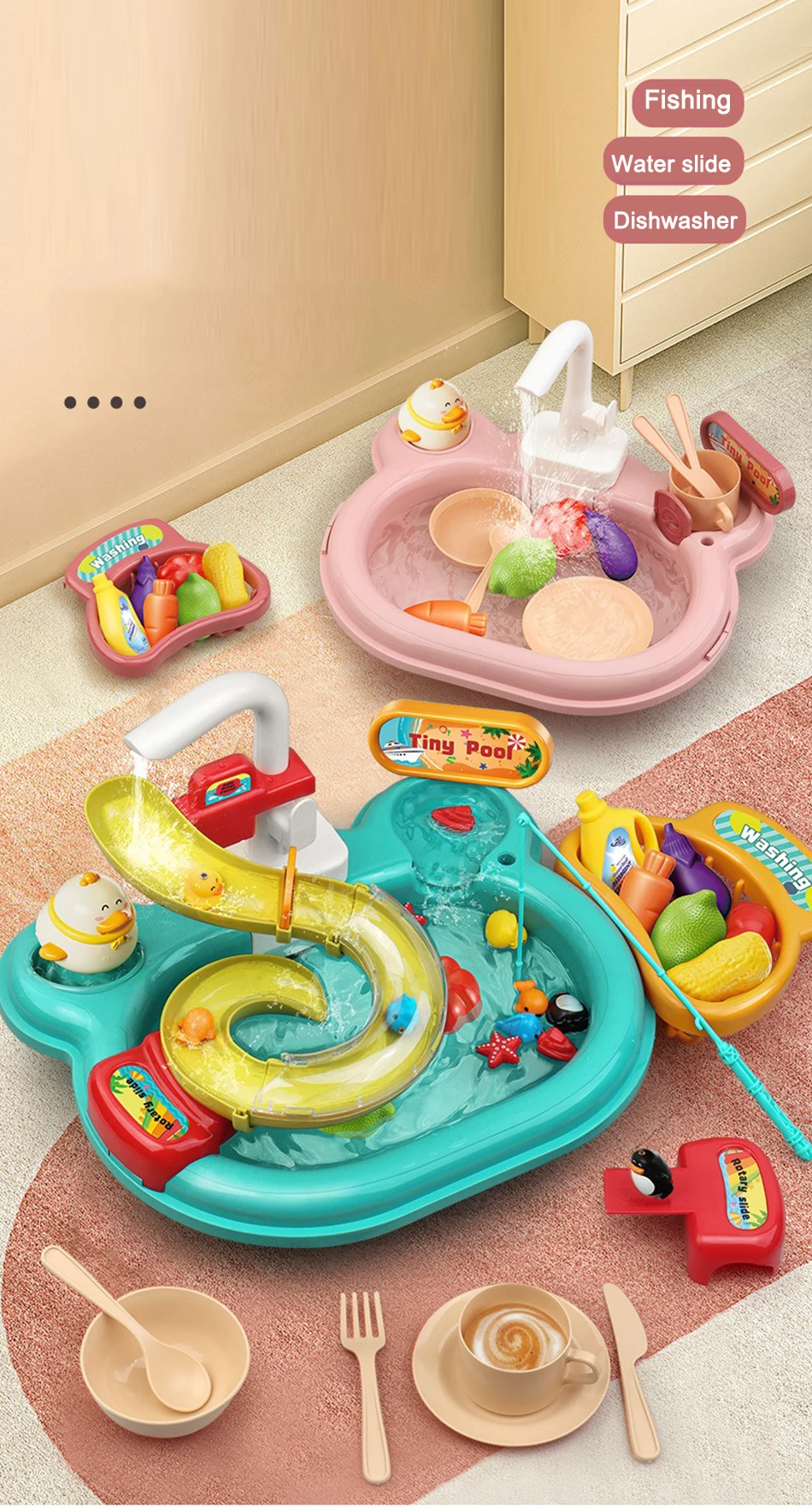 Kids Kitchen Sink Toys Electric Dishwasher Playing Toy With Running Water Pretend Play Food Fishing Toy Role Playing Girls Gift Kids Kitchen Sink Toys Electric Dishwasher Playing Toy With Running Water Pretend Play Food Fishing Toy Role Playing Girls Gift
