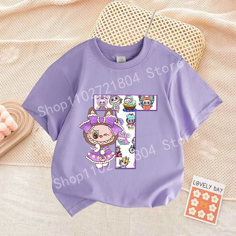 Labubu Letter A-Z Print T-shirt Cotton Summer Outdoor Wear Short Sleeve Girls Clothes Cute Top Cartoon Children Clothing Toddler Labubu Letter A-Z Print T-shirt Cotton Summer Outdoor Wear Short Sleeve Girls Clothes Cute Top Cartoon Children Clothing Toddler