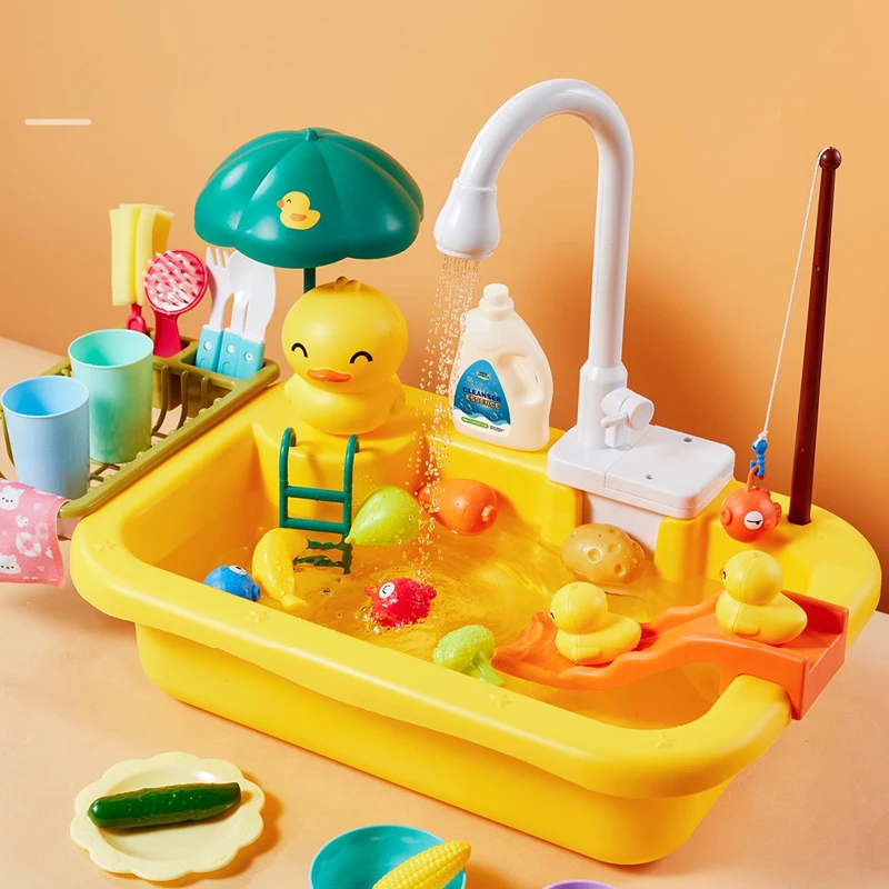 Kids Kitchen Sink Toys Electric Dishwasher Playing Toy With Running Water Pretend Play Food Fishing Toy Role Playing Girls Gift Kids Kitchen Sink Toys Electric Dishwasher Playing Toy With Running Water Pretend Play Food Fishing Toy Role Playing Girls Gift