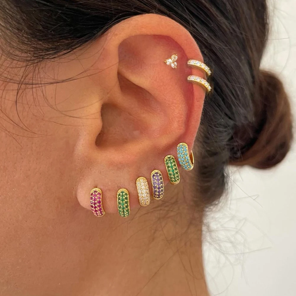 Korean Stainless Steel Round Circle Small Hoop Earrings Women Multicolor Zircon Minimal Punk Cartilage Earring Piercing Jewelry Korean Stainless Steel Round Circle Small Hoop Earrings Women Multicolor Zircon Minimal Punk Cartilage Earring Piercing Jewelry