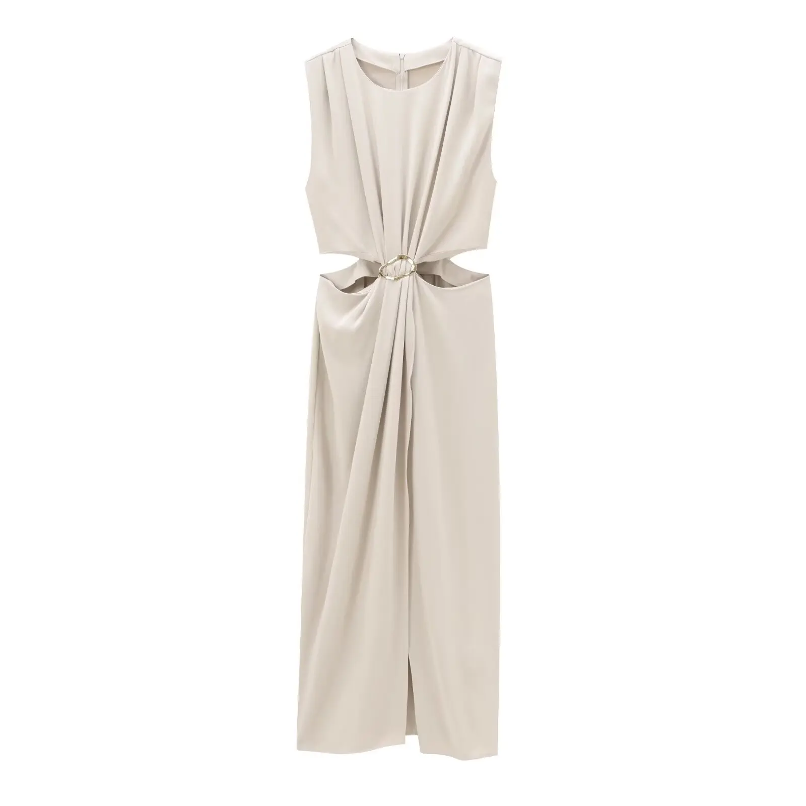 2024 Women's Autumn and Winter New Arrivals Fashion Temperament Open Design Buckle Decoration Sleeveless Long Dress 2024 Women's Autumn and Winter New Arrivals Fashion Temperament Open Design Buckle Decoration Sleeveless Long Dress