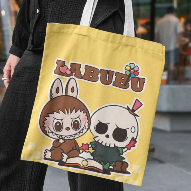 Labubu Monster Canvas Tote Bag - Cute Cartoon Shoulder Bag for Women, Girls, Students | Lisa Collection Casual Handbag