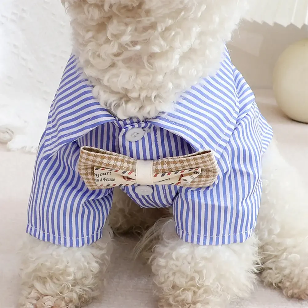 2024 Pet Dog Clothes Bowknot Striped Shirts for Dogs Clothing Cat Small Thin Summer Blue Fashion Boy Girl Chihuahua Pet Products