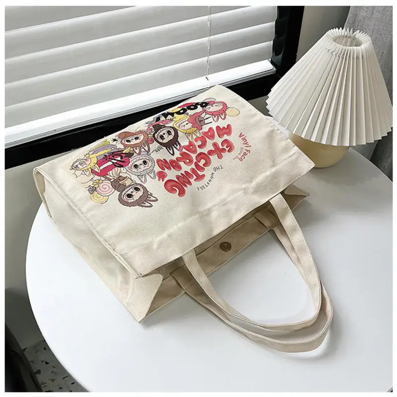 2024 New Labubu Printed Letters Tote Bag Large Shoulder Bag Ladies Canvas Zipper Concealed Commuting Everyday Joker Handbag 2024 New Labubu Printed Letters Tote Bag Large Shoulder Bag Ladies Canvas Zipper Concealed Commuting Everyday Joker Handbag