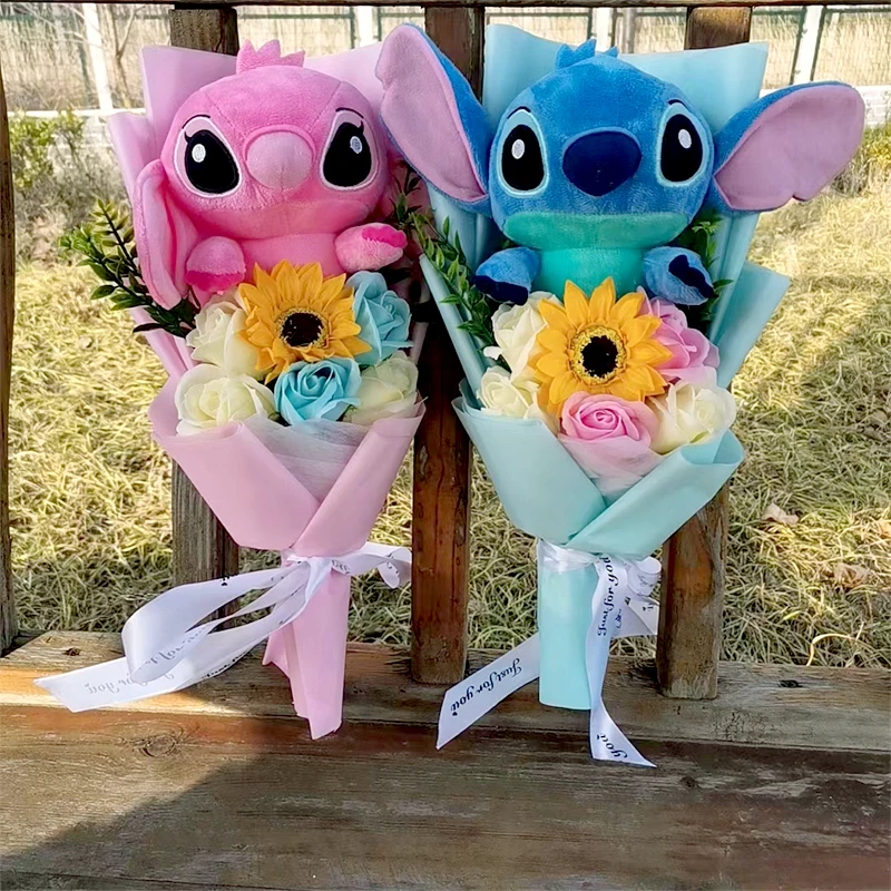Lilo & Stitch Bouquet Major Holiday Gift PVC Rose Sunflower Anime Stuffed Doll Birthday Girl Valentine'S Christmas Day Girl Gift Lilo & Stitch Bouquet Major Holiday Gift PVC Rose Sunflower Anime Stuffed Doll Birthday Girl Valentine'S Christmas Day Girl Gift