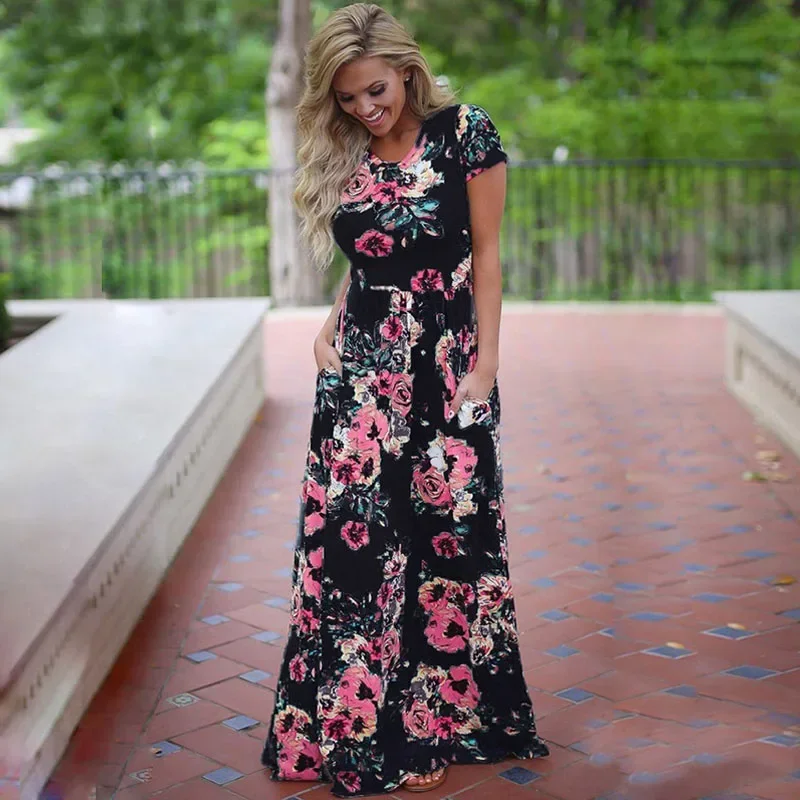 Women Summer Long Dress 2025 Floral Print Boho Beach Dress Ladies White Maxi Evening Party Dress Sundress Vestidos de festa