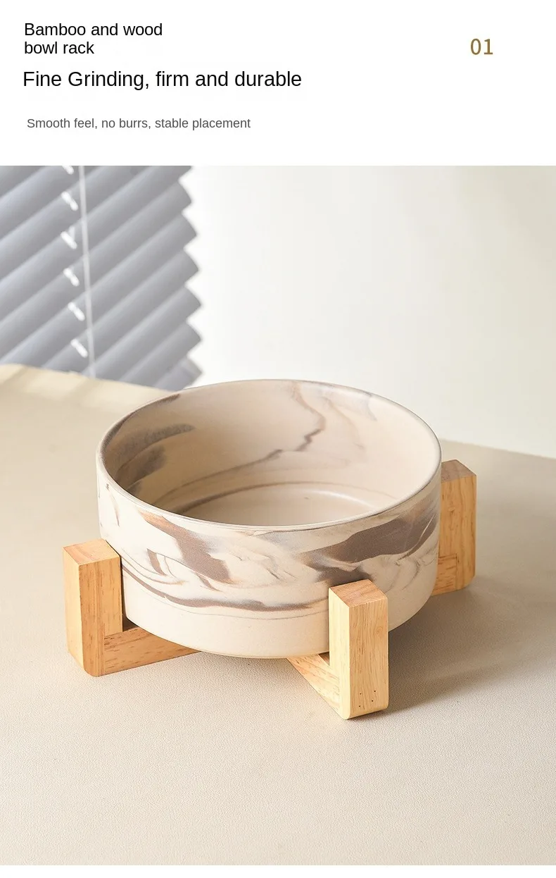 Marbling Ceramic Cat and Dog Bowl Medium Large Dog Feeding and Feeding Double Bowl with Wooden Rack Pet Puppy Accessories Marbling Ceramic Cat and Dog Bowl Medium Large Dog Feeding and Feeding Double Bowl with Wooden Rack Pet Puppy Accessories