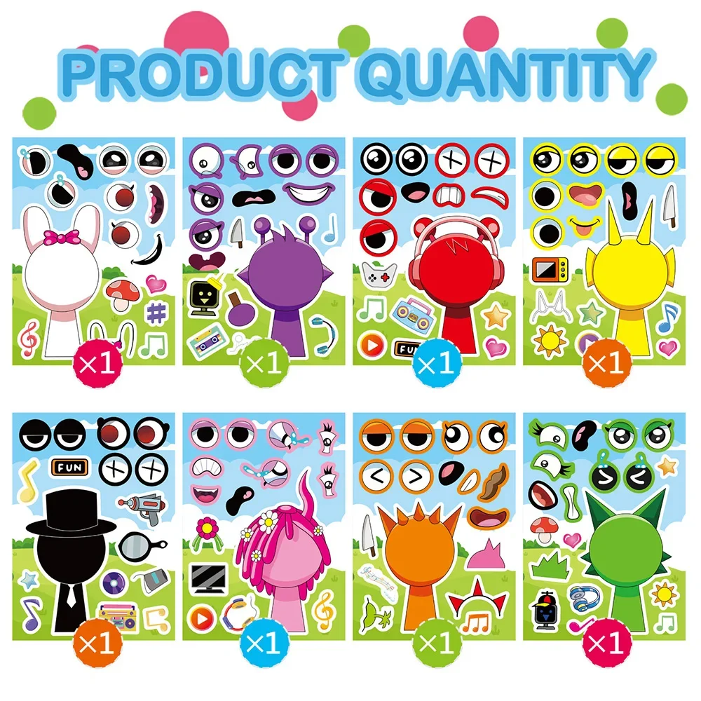 8/16Sheets Incredibox Sprunki Funny Puzzle Sticker Make a Face Decals Game Kids Toys Cartoon Assemble Jigsaw Children Party Gift 8/16Sheets Incredibox Sprunki Funny Puzzle Sticker Make a Face Decals Game Kids Toys Cartoon Assemble Jigsaw Children Party Gift