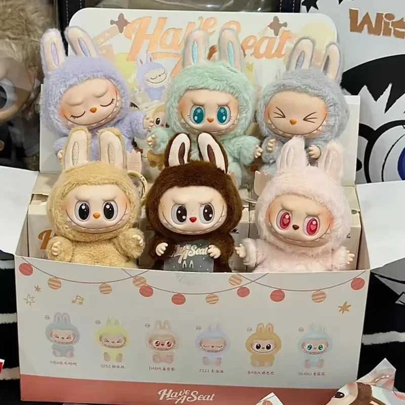High Quality Macaron Second Generation Monster Labubu Sitting Party Vinyl Plush Blind Box Decoration Surprise Box Doll Birthday