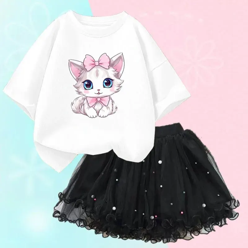 Cute Summer Girls Outfits Cartoon Cat T-shirt and Tutu Skirt 2pc/Set Girl Princess Clothes Suit Children Birthday Clothing Cute Summer Girls Outfits Cartoon Cat T-shirt and Tutu Skirt 2pc/Set Girl Princess Clothes Suit Children Birthday Clothing