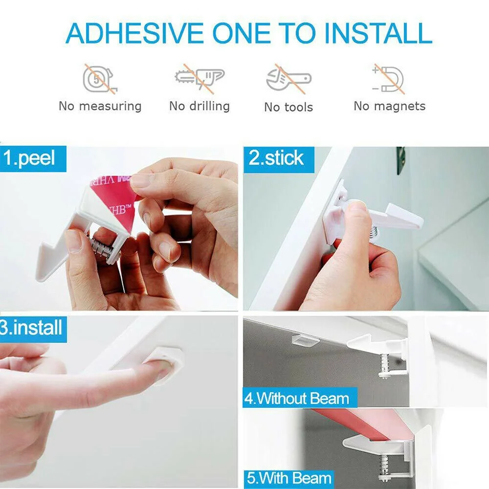 10pcs Baby Safety Invisible Security Drawer Lock No Punching Children Protection Cupboard Cabinet Door Drawer Safety Locks