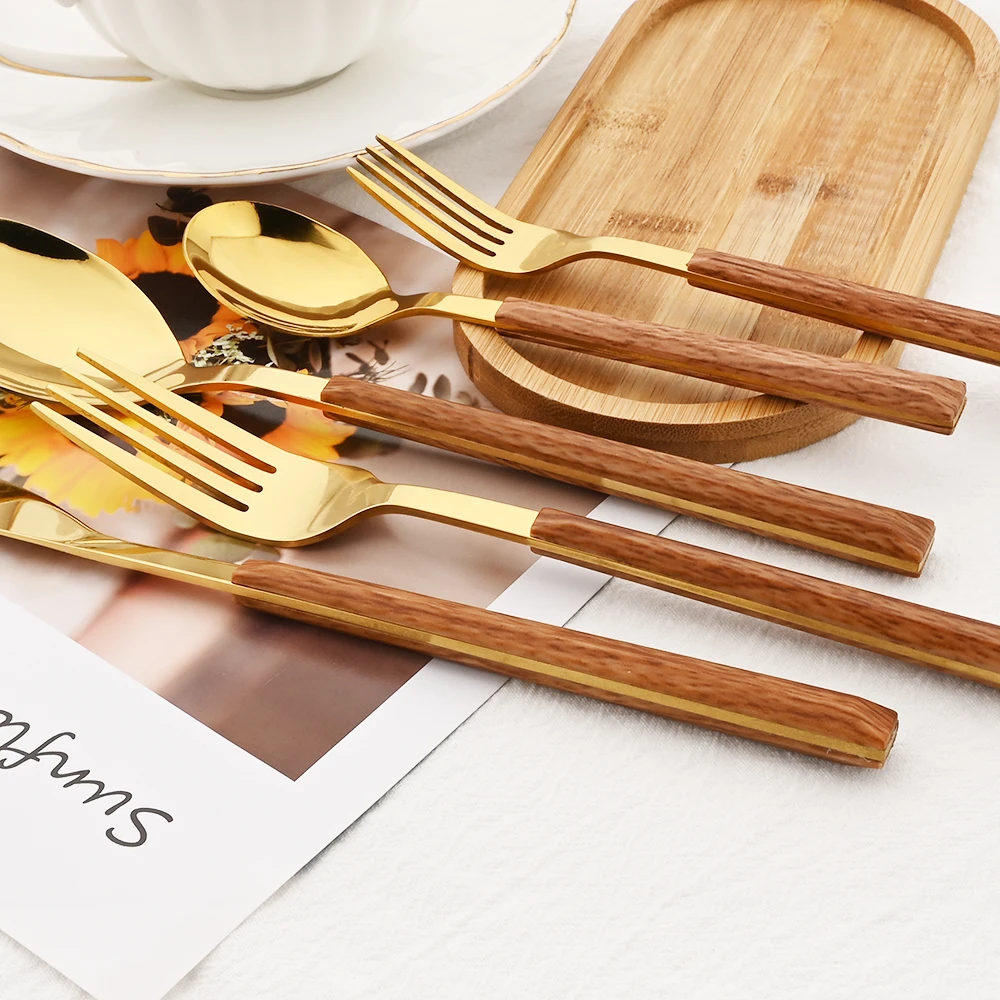 16/24/30Pcs Stainless Steel Imitation Wooden Handle Cutlery Set Dinnerware Clamp Western Tableware Knife Fork Tea Spoon 16/24/30Pcs Stainless Steel Imitation Wooden Handle Cutlery Set Dinnerware Clamp Western Tableware Knife Fork Tea Spoon