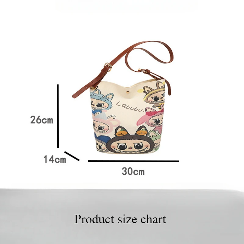 Cartoon LABUBU Canvas Bag for Students Large Capacity Commuting One Shoulder Bucket Crossbody Bag Anime Gift Cartoon LABUBU Canvas Bag for Students Large Capacity Commuting One Shoulder Bucket Crossbody Bag Anime Gift