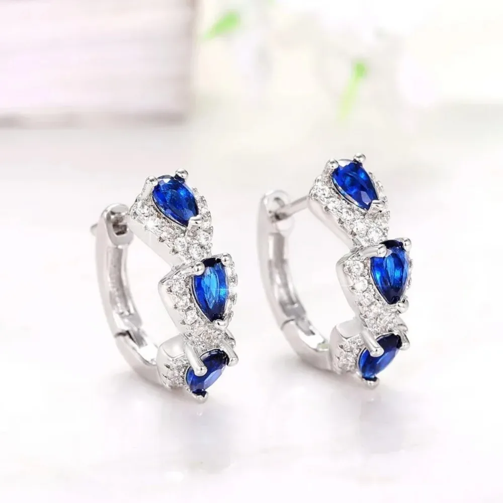 925 Sterling Silver Luxury Trendy Blue Cubic Zirconia Hoop Earrings Wedding Party Elegant Accessories for Women Jewelry Gift 925 Sterling Silver Luxury Trendy Blue Cubic Zirconia Hoop Earrings Wedding Party Elegant Accessories for Women Jewelry Gift