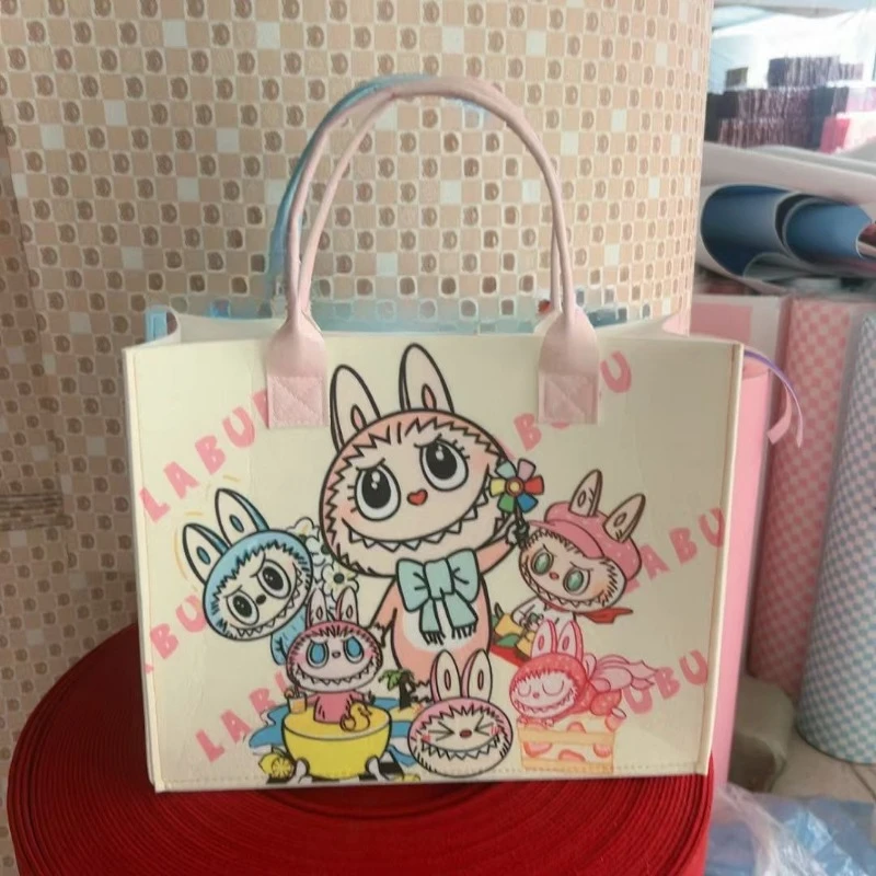 Labubu Creative Cartoon Anime Periphery Cute Print Student One Shoulder Hand Felt Bag Portable Open Large Capacity Travel Bag Labubu Creative Cartoon Anime Periphery Cute Print Student One Shoulder Hand Felt Bag Portable Open Large Capacity Travel Bag