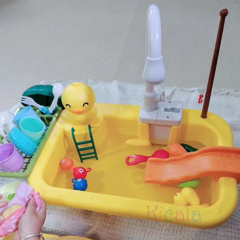 Kids Kitchen Sink Toys Electric Dishwasher Playing Toy With Running Water Pretend Play Food Fishing Toy Role Playing Girls Gift Kids Kitchen Sink Toys Electric Dishwasher Playing Toy With Running Water Pretend Play Food Fishing Toy Role Playing Girls Gift