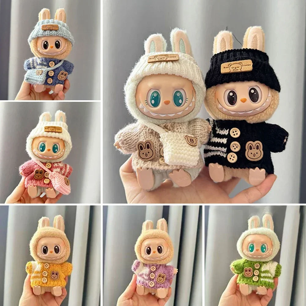 For 15-17 cm v1v2 Labubu Clothes outfit Labubu Sitting Party Bear Label Scarf Hat Bag Dolls Accessories Cute Decoration