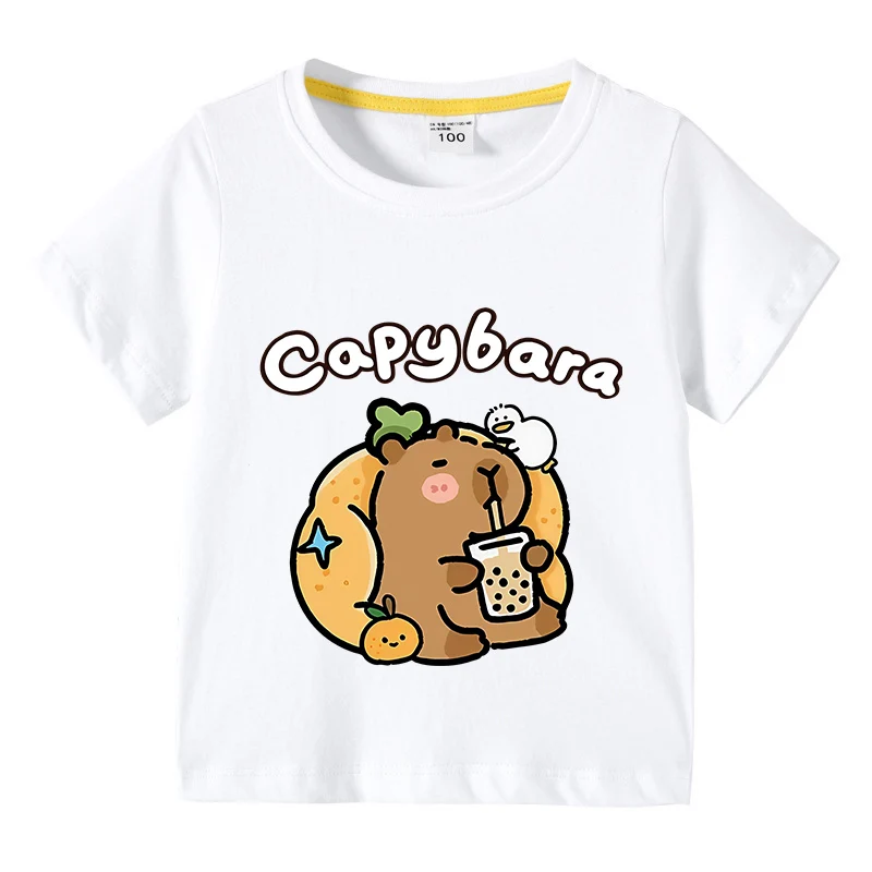 Children Cotton T-shirt Kids Capybara T-shirt 3-10Years Child Boys Cute Capibara Round Neck Tops Tee Kids Clothes For Summer