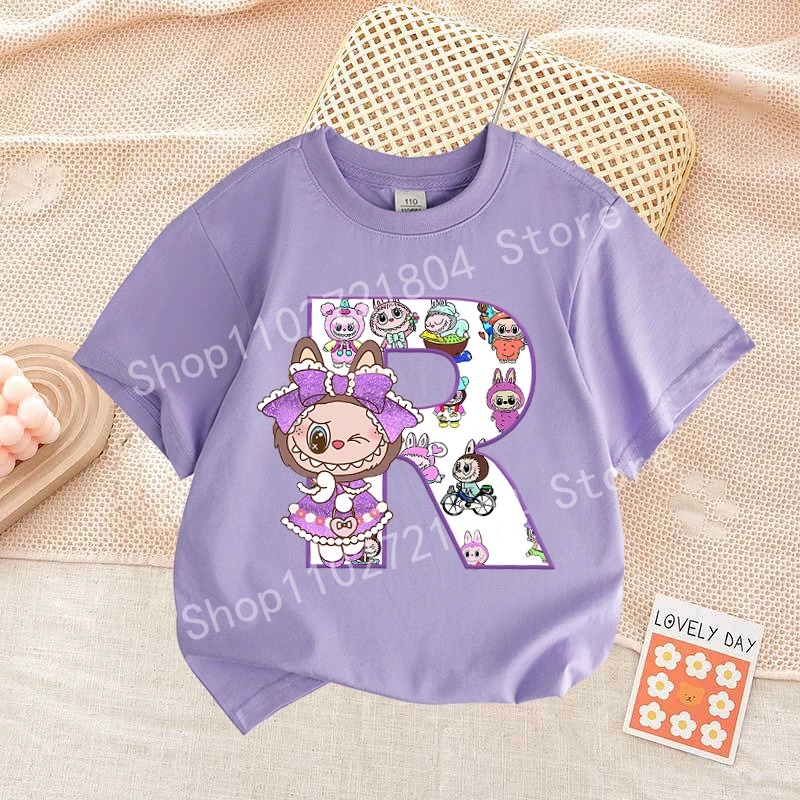 Labubu Letter A-Z Print T-shirt Cotton Summer Outdoor Wear Short Sleeve Girls Clothes Cute Top Cartoon Children Clothing Toddler Labubu Letter A-Z Print T-shirt Cotton Summer Outdoor Wear Short Sleeve Girls Clothes Cute Top Cartoon Children Clothing Toddler