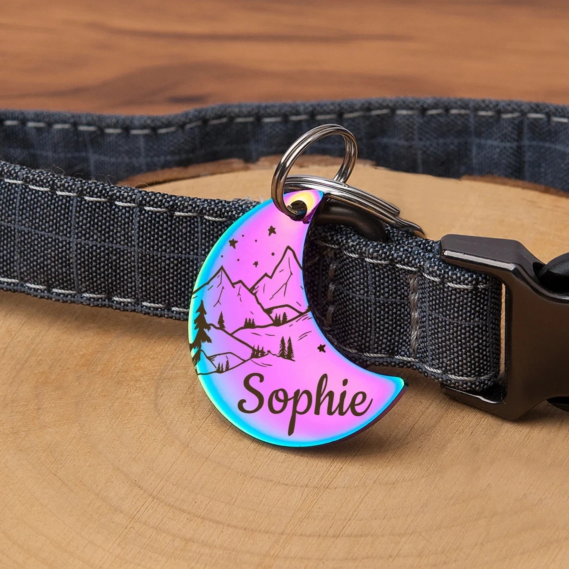 Free Personalized Dog Cat ID Tag Anti-lost Pet Collar Plates Accessories Engravable Colored Moon Nameplate Pendant Charms