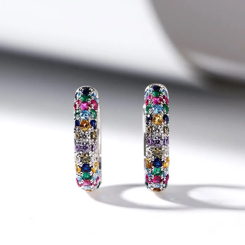 New Fashion Silver Plate Round Mini Earrings Set Half Hoop Colorful Zircon Ladies Luxury Jewelry Hoop Earrings for Woman Gifts New Fashion Silver Plate Round Mini Earrings Set Half Hoop Colorful Zircon Ladies Luxury Jewelry Hoop Earrings for Woman Gifts