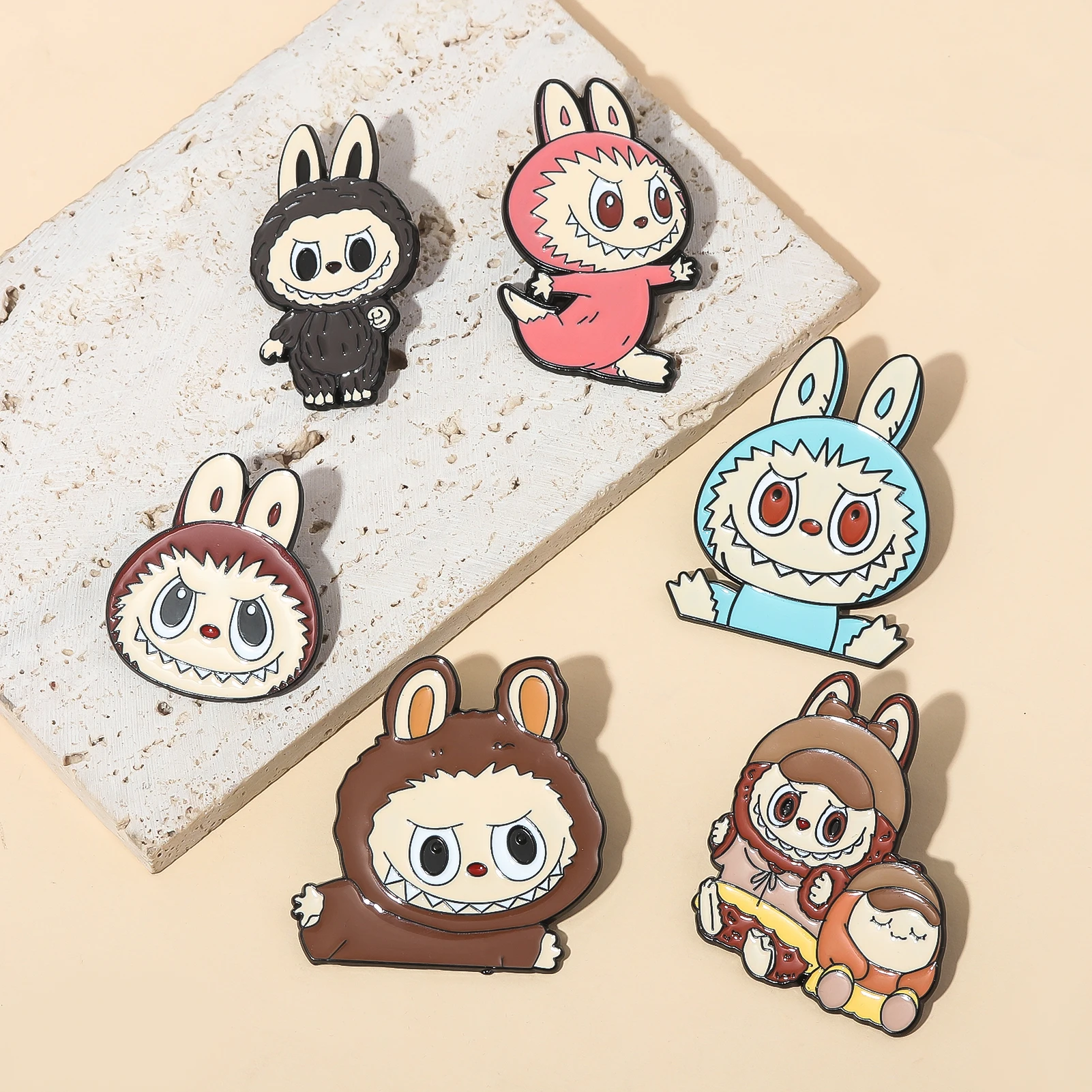 Anime Metal Enamel Labubu Brooch Cartoon Cute Studen Badge Pins Comic Fans Gift Men Women Backpack Jewelry Accessories