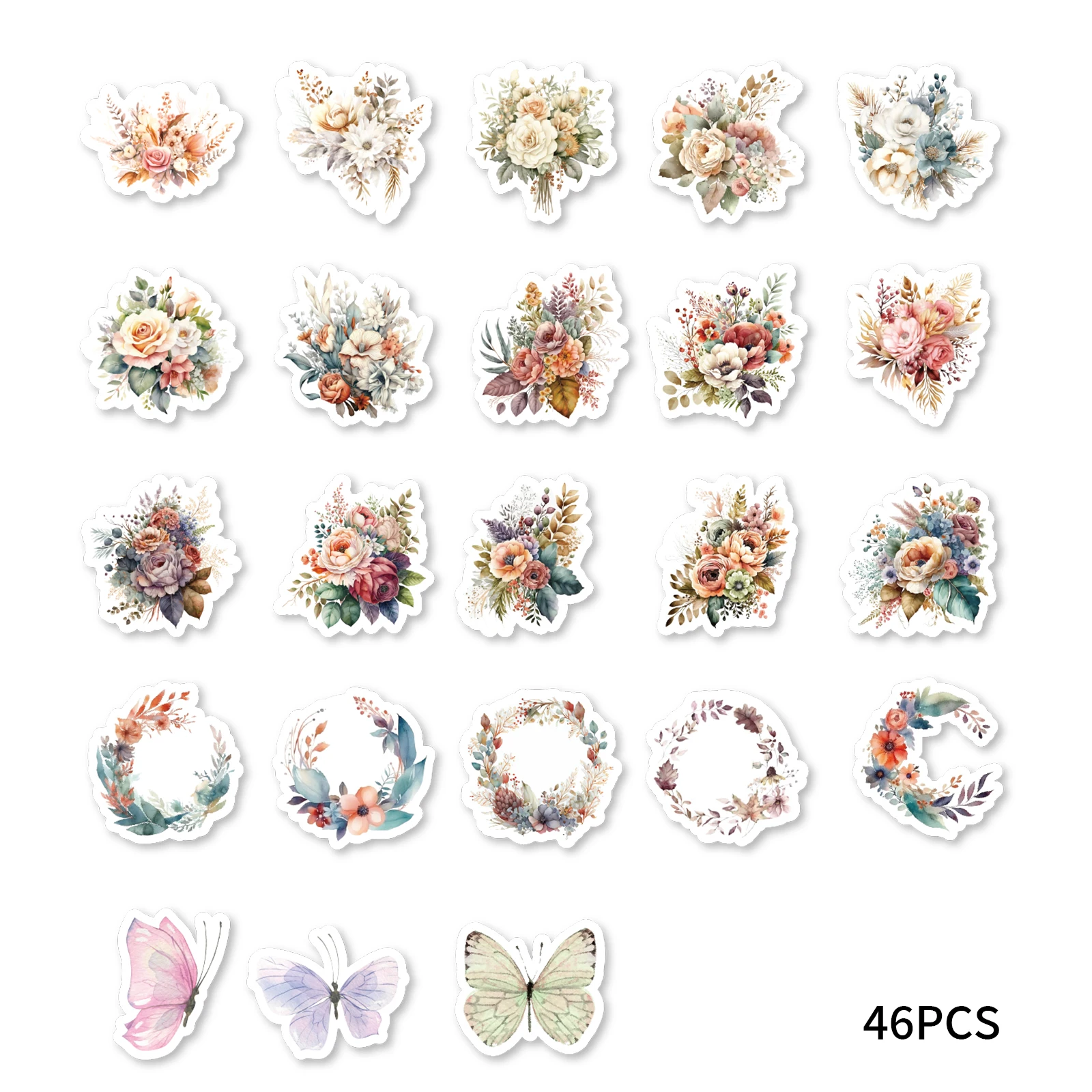 46pcs Vintage Flower Graffiti Stickers Decorated Notebook Diary Water Cup Guitar Suitcase Classic Toy Scrapbook DIY Decals