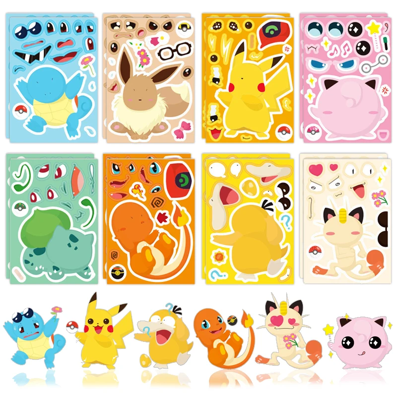 16Sheets Pokemon Puzzle Make a Face Stickers Pikachu Diy Cartoon Decal Assemble Jigsaw Children Gift Toy Party Favors for Kids 16Sheets Pokemon Puzzle Make a Face Stickers Pikachu Diy Cartoon Decal Assemble Jigsaw Children Gift Toy Party Favors for Kids