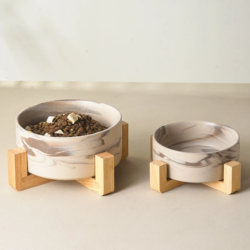 Marbling Ceramic Cat and Dog Bowl Medium Large Dog Feeding and Feeding Double Bowl with Wooden Rack Pet Puppy Accessories Marbling Ceramic Cat and Dog Bowl Medium Large Dog Feeding and Feeding Double Bowl with Wooden Rack Pet Puppy Accessories