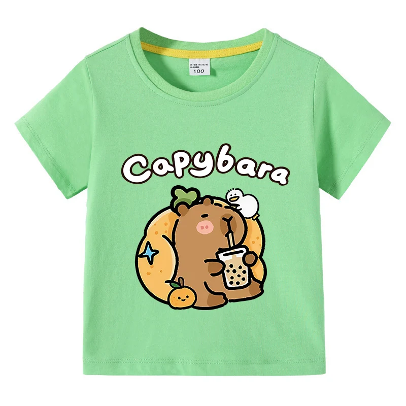 Children Cotton T-shirt Kids Capybara T-shirt 3-10Years Child Boys Cute Capibara Round Neck Tops Tee Kids Clothes For Summer