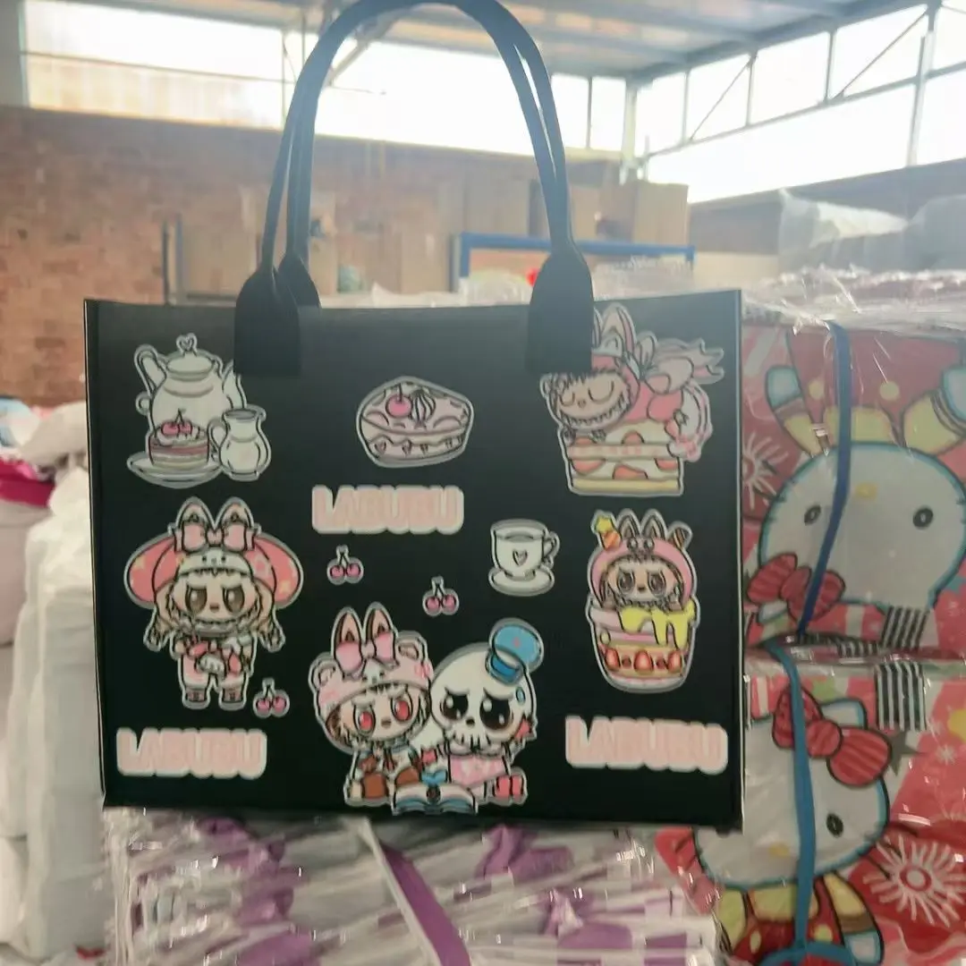 Labubu Creative Cartoon Anime Periphery Cute Print Student One Shoulder Hand Felt Bag Portable Open Large Capacity Travel Bag Labubu Creative Cartoon Anime Periphery Cute Print Student One Shoulder Hand Felt Bag Portable Open Large Capacity Travel Bag