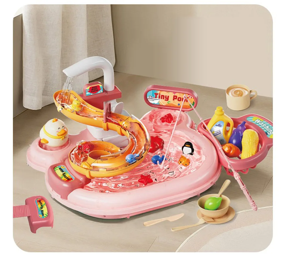 Kids Kitchen Sink Toys Electric Dishwasher Playing Toy With Running Water Pretend Play Food Fishing Toy Role Playing Girls Gift Kids Kitchen Sink Toys Electric Dishwasher Playing Toy With Running Water Pretend Play Food Fishing Toy Role Playing Girls Gift