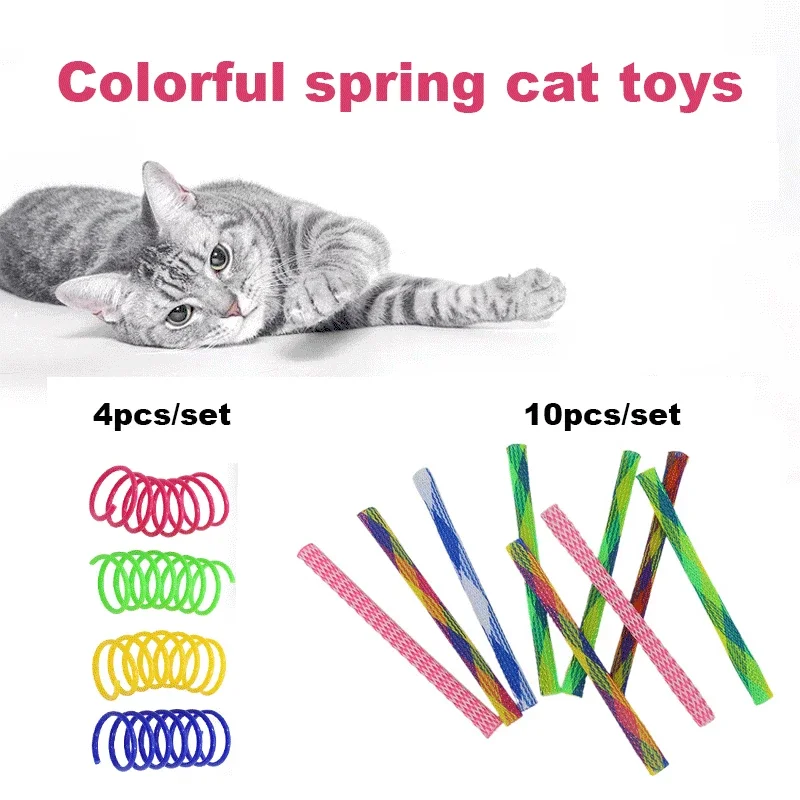 10Pcs Spring Tube Cat Interactive Toys Catnip Kitten Playing Toys Plastic Spring Toys Pet Training Toy Multicolor Pet Supply