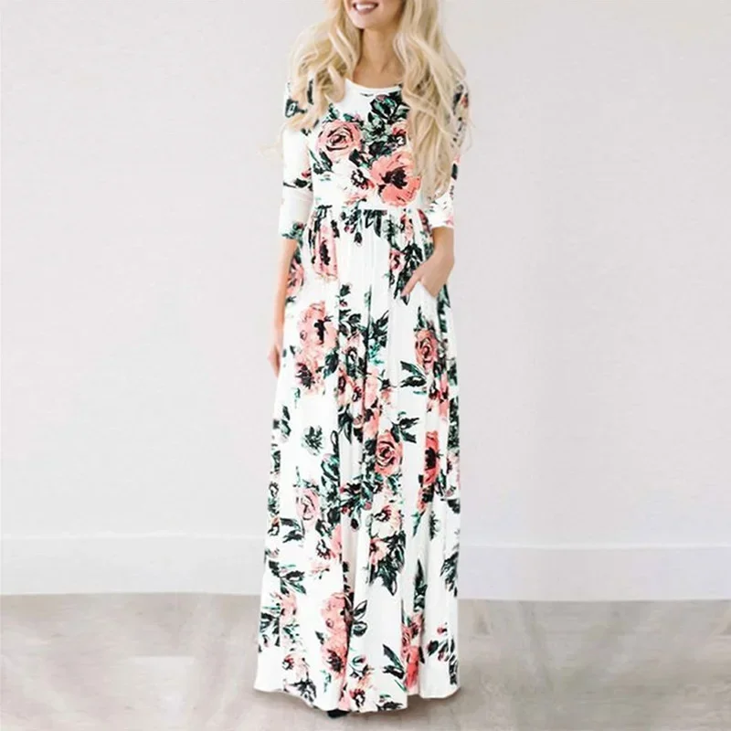Women Summer Long Dress 2025 Floral Print Boho Beach Dress Ladies White Maxi Evening Party Dress Sundress Vestidos de festa