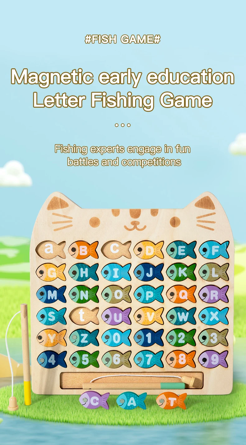 Kids Wooden Fishing Game Toys Gifts Early Education Alphabet Numeric Cognitive Toys Children Interactive Games Toys for Gifts