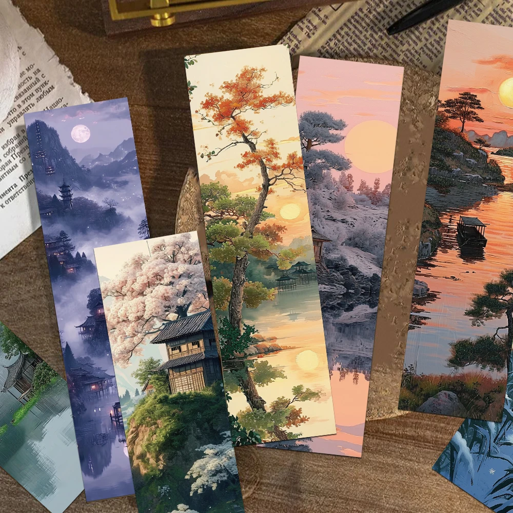 30pcs Chinese Style Landscape Bookmark Decoration Card Reading Pages Books Annotated School Stationary Supplies Creative Gifts