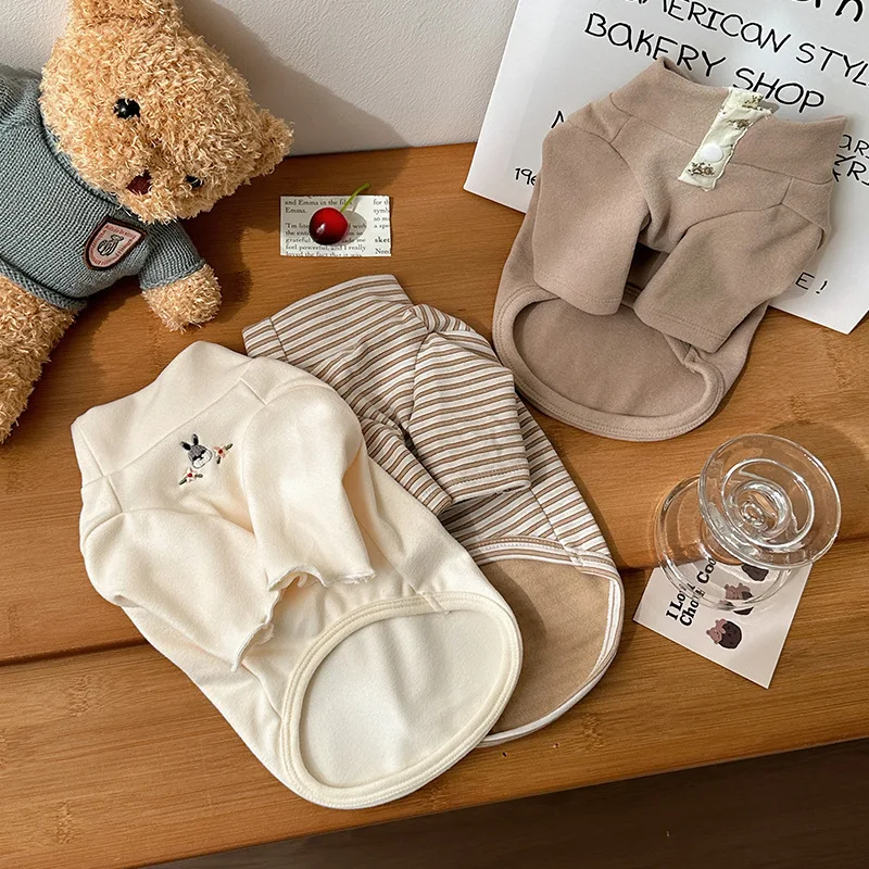 Autumn and Winter Dog Velvet Striped Embroidered Base Coat Home Clothes Small and Medium-sized Pet Cat Clothes Puppy Clothes Autumn and Winter Dog Velvet Striped Embroidered Base Coat Home Clothes Small and Medium-sized Pet Cat Clothes Puppy Clothes