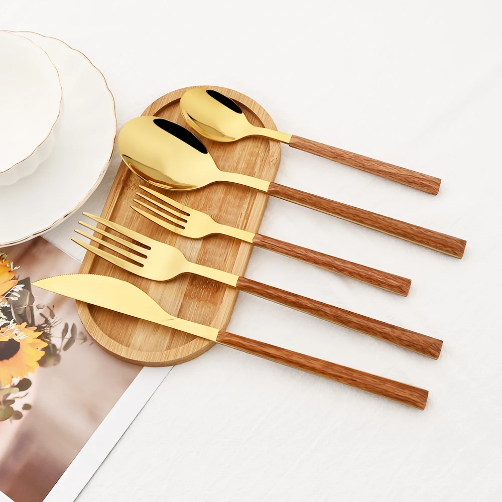 16/24/30Pcs Stainless Steel Imitation Wooden Handle Cutlery Set Dinnerware Clamp Western Tableware Knife Fork Tea Spoon 16/24/30Pcs Stainless Steel Imitation Wooden Handle Cutlery Set Dinnerware Clamp Western Tableware Knife Fork Tea Spoon