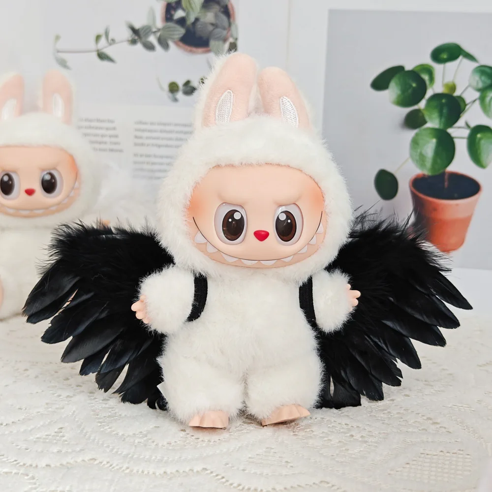 Doll Clothes Outfit Accessories for 15-17cm Labubu Black White Angel Feather Wings DIY Mini Dolls Clothing Girl Gift Doll Clothes Outfit Accessories for 15-17cm Labubu Black White Angel Feather Wings DIY Mini Dolls Clothing Girl Gift