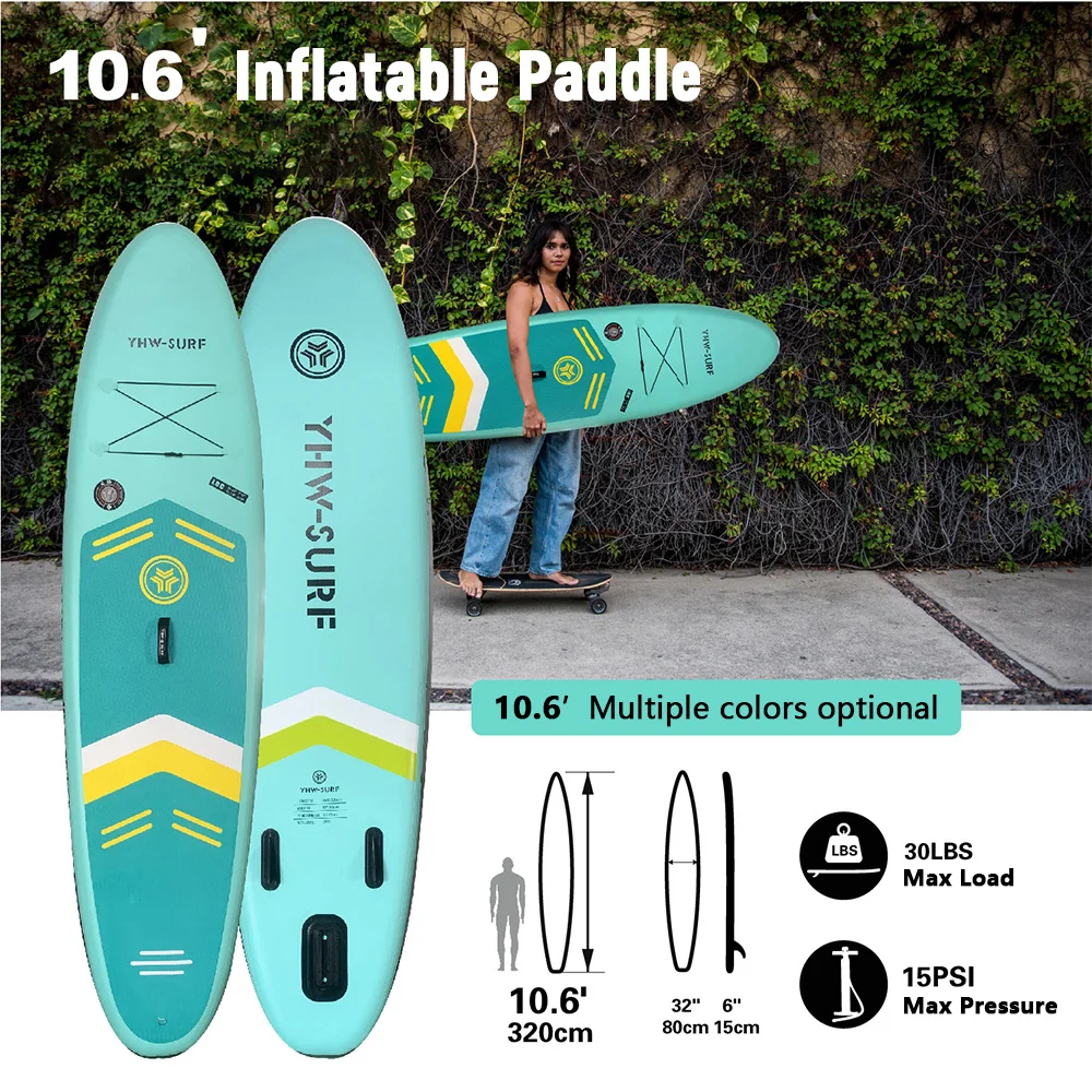 10.6ft Surfboard PVC Inflatable Paddle Board Seaside Beach Water-skiing Stand Up Paddle Board with Foot Rope 10.6ft Surfboard PVC Inflatable Paddle Board Seaside Beach Water-skiing Stand Up Paddle Board with Foot Rope
