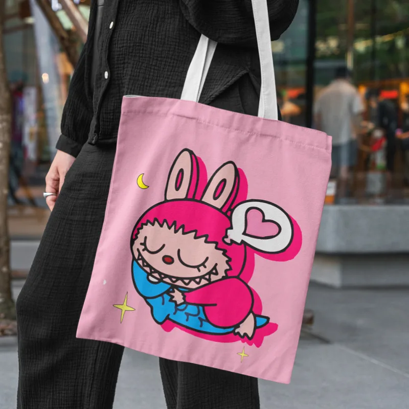 Hot 19 Styles Labubu Canvas Storage Bag Female Cute Cartoon Shopping HandBag Casual Student Shoulder Bag Hot 19 Styles Labubu Canvas Storage Bag Female Cute Cartoon Shopping HandBag Casual Student Shoulder Bag