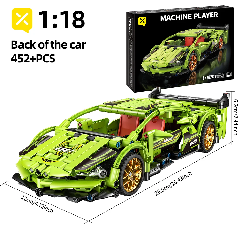 ToylinX 452pcs High-Tech Racing Sports Car Creation Expert Building Block Racing Model Children's Toys for Boys Birthday Gifts