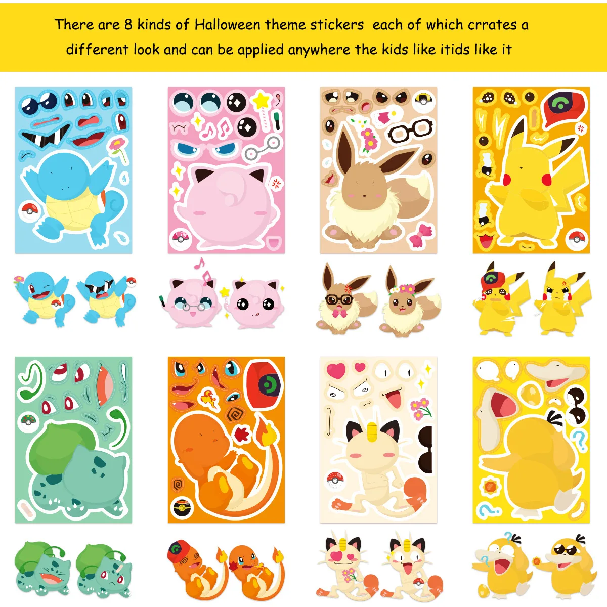 16Sheets Pokemon Puzzle Make a Face Stickers Pikachu Diy Cartoon Decal Assemble Jigsaw Children Gift Toy Party Favors for Kids 16Sheets Pokemon Puzzle Make a Face Stickers Pikachu Diy Cartoon Decal Assemble Jigsaw Children Gift Toy Party Favors for Kids