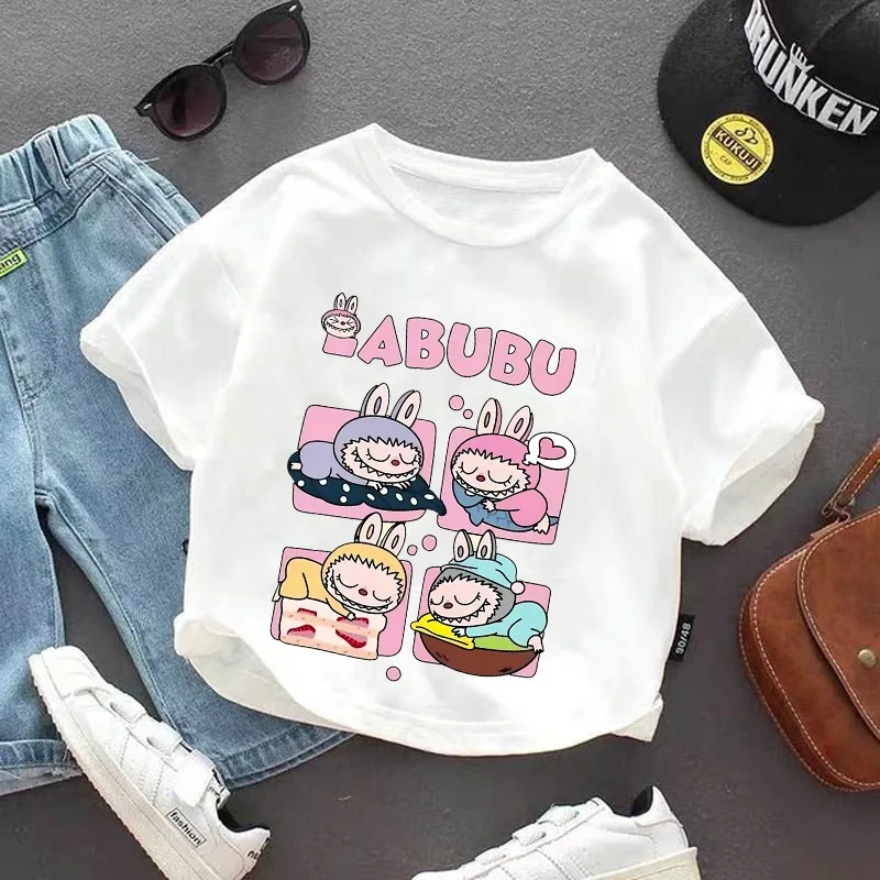 Labubu Cute Boys Girls Clothes Cartoon Character Graphic Print Child T Shirts Cool Comfortable Fashion Tops Birthday Party Gifts