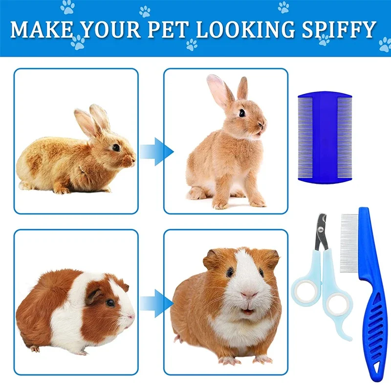 Rabbit Grooming Kit Tear Stain Remover Cleaning Combs Pet Nail Clipper Double-Sided Shampoo Bath Brush for Guinea Pig Bunny Rabbit Grooming Kit Tear Stain Remover Cleaning Combs Pet Nail Clipper Double-Sided Shampoo Bath Brush for Guinea Pig Bunny