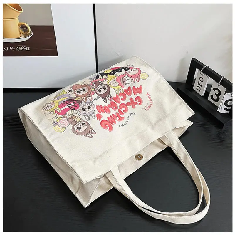 2024 New Labubu Printed Letters Tote Bag Large Shoulder Bag Ladies Canvas Zipper Concealed Commuting Everyday Joker Handbag 2024 New Labubu Printed Letters Tote Bag Large Shoulder Bag Ladies Canvas Zipper Concealed Commuting Everyday Joker Handbag