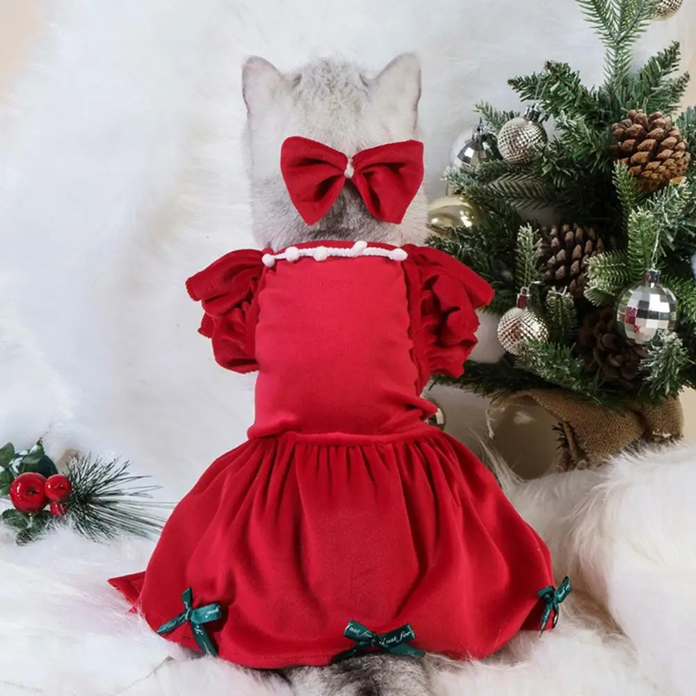 1 Set Pet Dress Christmas Dog Costume Elegant Red Skirt With Bow Headdress Cat Princess Dress Pet Supplies 1 Set Pet Dress Christmas Dog Costume Elegant Red Skirt With Bow Headdress Cat Princess Dress Pet Supplies