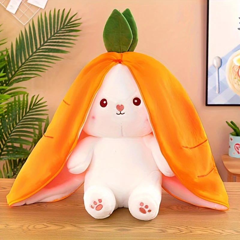 Bunny Stuffed Animal,Reversible Carrot Strawberry Bunny Plush Doll With Zipper Cute Soft Rabbit Toys Pillow Decoration Bunny Stuffed Animal,Reversible Carrot Strawberry Bunny Plush Doll With Zipper Cute Soft Rabbit Toys Pillow Decoration