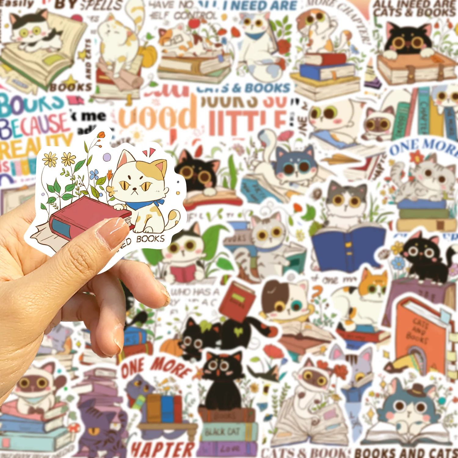 60pcs Cats and Books Cartoon Graffiti Stickers Phone Guitar Laptop Notebook Suitcase Water Bottles Waterproof Sticker Kids Toys